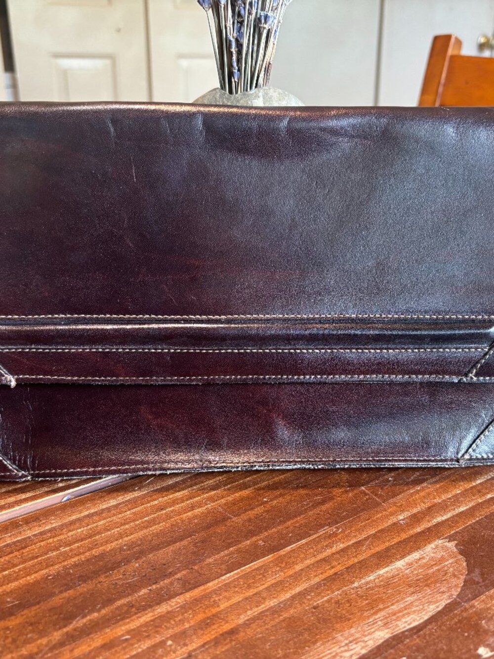 Vintage Bugatti Brown Leather Envelope Clutch Bag 1980s
